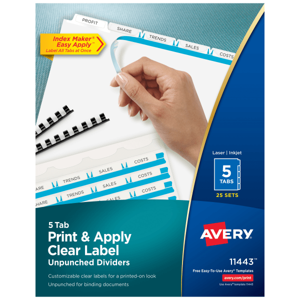 avery 5 tab print & apply unpunched dividers  index maker (11443)