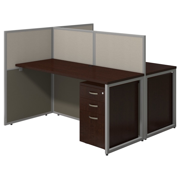 Bush Business Furniture Easy Office 60""W 2-Person Straight Desk Open Office With Two 3-Drawer Mobile Pedestals, 44 15/16""H x 60 1/16""W x 60 1/16""D, Mo -  EOD460SMR-03K