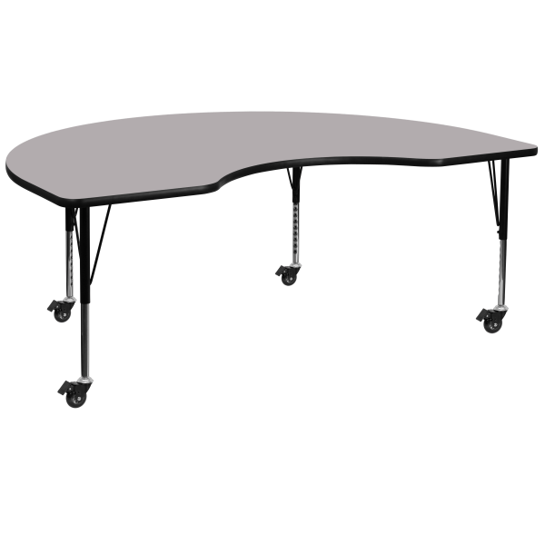 Flash Furniture Mobile 72""W Kidney Thermal Laminate Activity Table With Height-Adjustable Short Legs, Gray -  XU-A4872-KIDNY-GY-T-P-CAS-GG