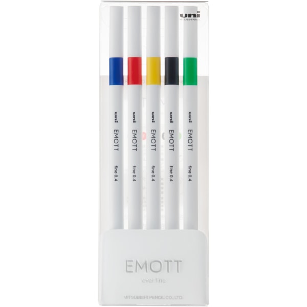 uni EMOTT Fineliner Marker Pens - Assorted Water Based Ink - Plastic Tip - 5 / Set