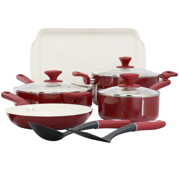 Spice By Tia Mowry Healthy 10Piece Aluminum Ceramic Nonstick Cookware Set Magenta