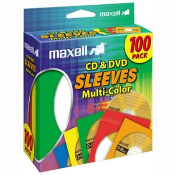 Maxell® CD/DVD Sleeves, Assorted Colors, Pack Of 100 -  190132 - CD403