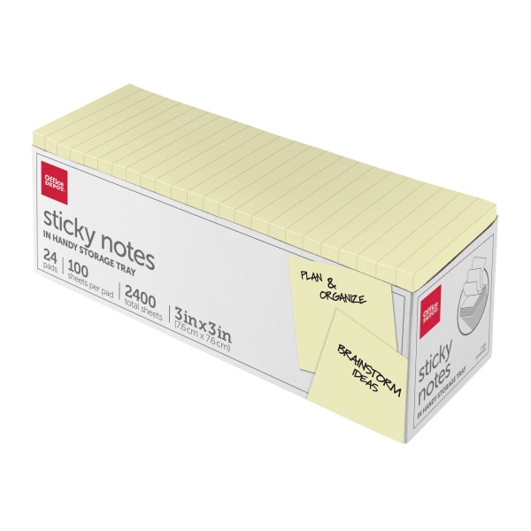 Office Depot® Brand Sticky Notes With Storage Tray 3 x 3 Yellow 100 Sheets Per Pad Pack Of 24 Pads
