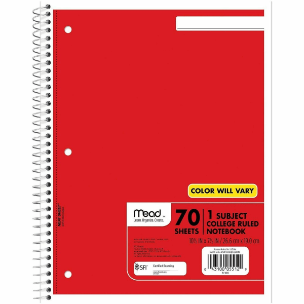 Mead� Spiral Notebooks, 1 Subject, College Ruled, 70 Sheets, Tan, Pack Of 12