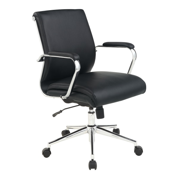 Office Star Dillon Ergonomic Fabric Mid-Back Managers Chair, Black/Chrome