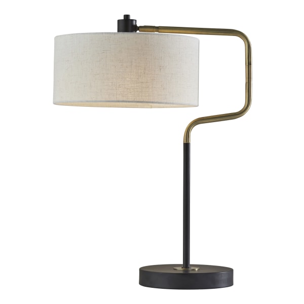 Adesso® Jacob Swing-Arm Table Lamp, 25-1/2""H, Off-White Shade / Black/Antique Brass Base -  4157-21