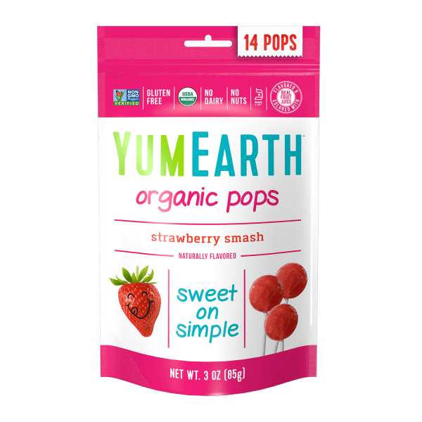 Yummy Earth Organic standup lollipops strawberry smash - 3oz - case of 6 (810165011687)