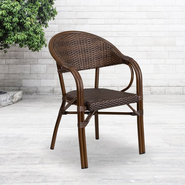 Photos - Garden Furniture Flash Furniture Lila Rattan Restaurant Patio Chairs With 9-Tier Stacking Capacity, Bark Brown Rattan/Bamboo, Set Of 3 Chairs
