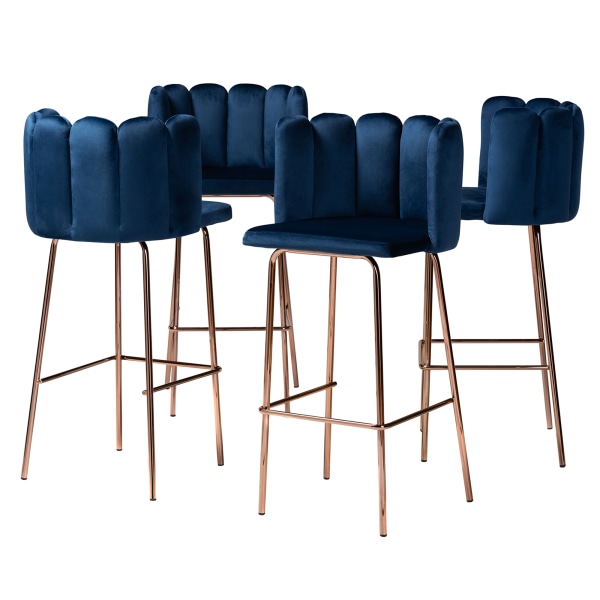 Baxton Studio Kaelin Bar Stools, Rose Gold/Navy Blue, Set Of 4 Stools -  2721-10802