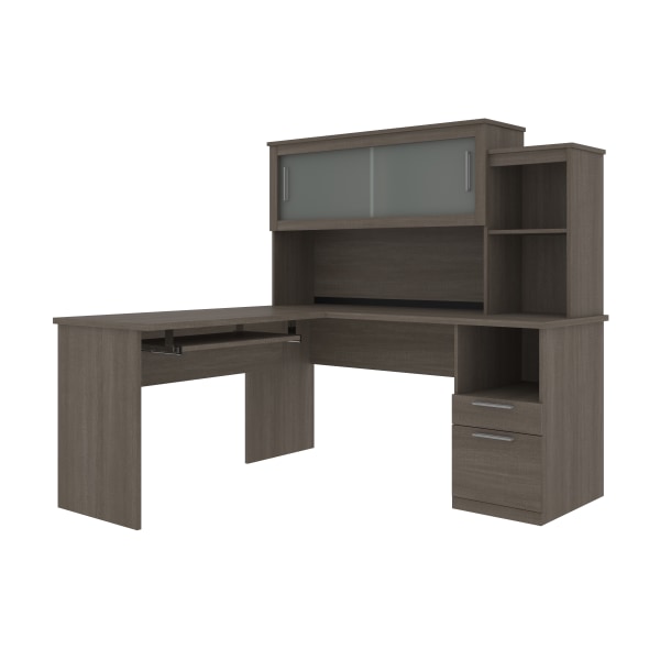 Bestar Dayton 63""W L-Shaped Corner Desk With Hutch, Bark Gray -  88420-47