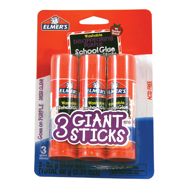 Elmer s Disappearing Purple School Giant Glue Sticks  Washable  22 g Each  3 Count