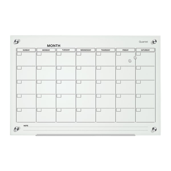 Quartet Infinity Glass Magnetic Calendar Board  48  x 36  (4  x 3 )  White Surface