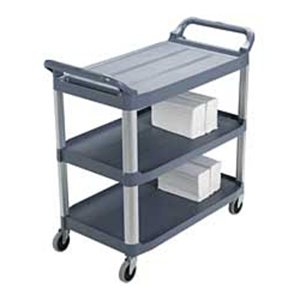 Rubbermaid Commercial Open Sided Utility Cart  Three-Shelf  40-5/8w x 20d x 37-13/16h  Black