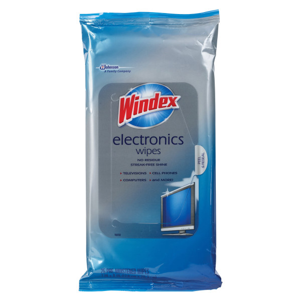 Windex Electronics Wipes, Pre-Moistened, Provides Streak-Free Shine, 25 Count