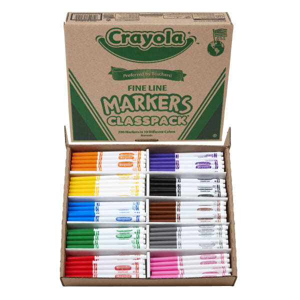 incomplete Crayola Non-Washable Classpack Markers, Fine Point, 10 Colors, Pack of 200