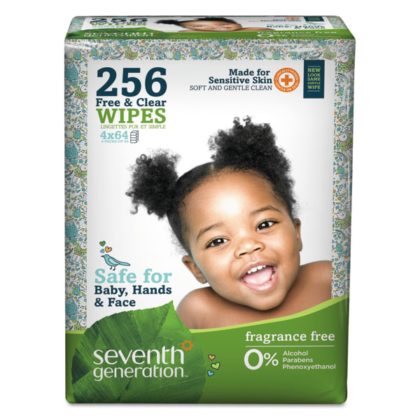 Seventh Generation Baby Wipes Refill Sensitive Protection Unscented baby wipes with Tape Seal 256 count (TOTAL 3)