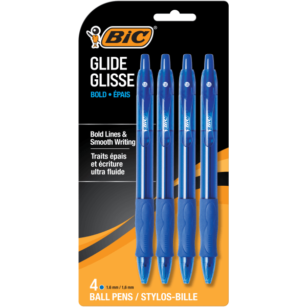 BIC Velocity Bold Rectractable Ball Point Pen  Blue  4 Count