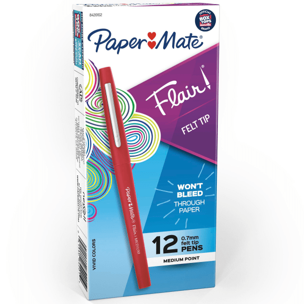 Paper Mate Flair Felt Tip Pens  Medium Point (0.7 mm)  Red  12 Count
