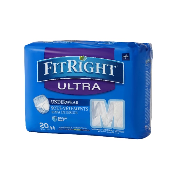 Medline FitRight Ultra Protective Disposable Underwear, Medium 20 Count