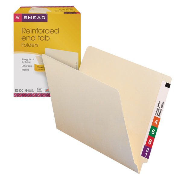 Smead Straight Cut End Tab File Folderss, 9 1/2 Inch Front, Letter, Manila, 100/Box