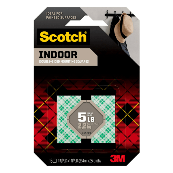 Scotch Indoor Double-Sided Mounting Tape  1 in x 1 in  White  16 Squares