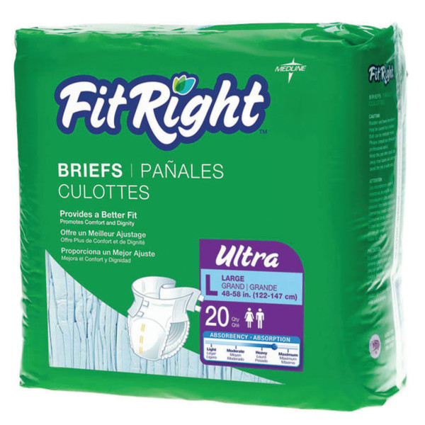 Medline FitRight Ultra Disposable Briefs, Large 20 Count