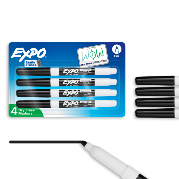 EXPO Low Odor Dry Erase Markers  Fine Tip  Black  4 Count