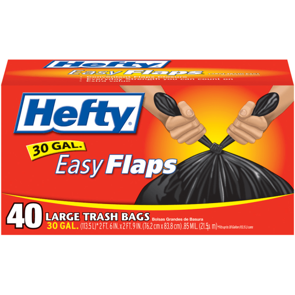 Hefty® Multipurpose Trash Bags, 30 Gallon, 40 Bags (Easy Flap Tie Closure)