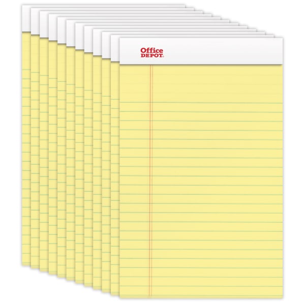 Office Depot&reg; Brand Perforated Writing Pads, 5&quot; x 8&quot;, Narrow Ruled, 50 Sheets, Canary, Pack Of 12 Pads 307397