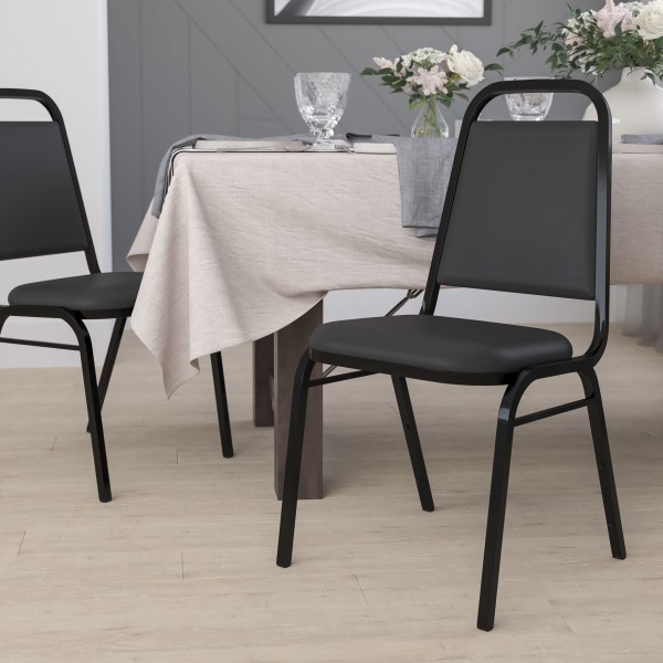 4 Chairs Flash Furniture HERCULES Series Trapezoidal Back Stacking Banquet Chair in Black Vinyl - Black Frame