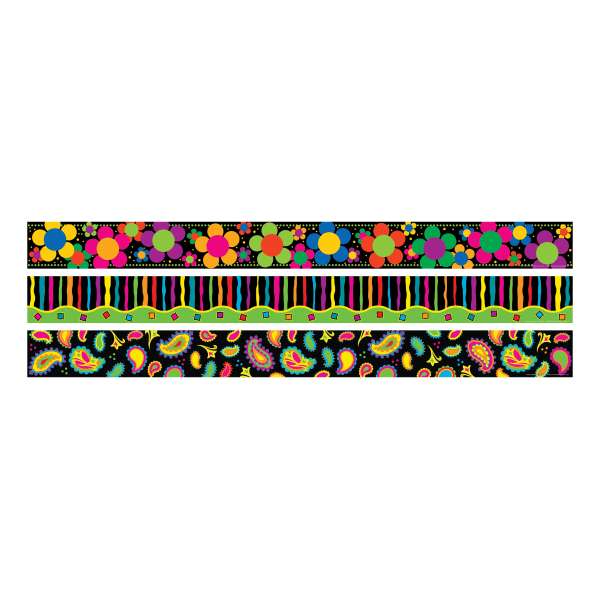 BARKER CREEK Neon Border Set  Paisley  Stripes & Flower Power  Decorate Galore with 105  of Color-Coordinated Neon Stripe  Paisley  and Flower Power Trim (3665)