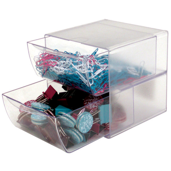 deflecto Two Drawer Cube Organizer, Clear Plastic, 6 x 7-1/8 x 6