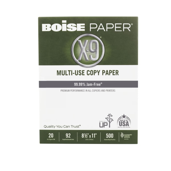 boise x-9 multi-use copy paper  8.5  x 11  letter  92 bright white  20 lb.  1 ream (500 sheets)