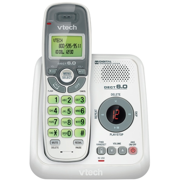 VTech CS6124 DECT 6.0 Cordless Phone with Answering System and Caller ID/Call Waiting  White with 1 Handset