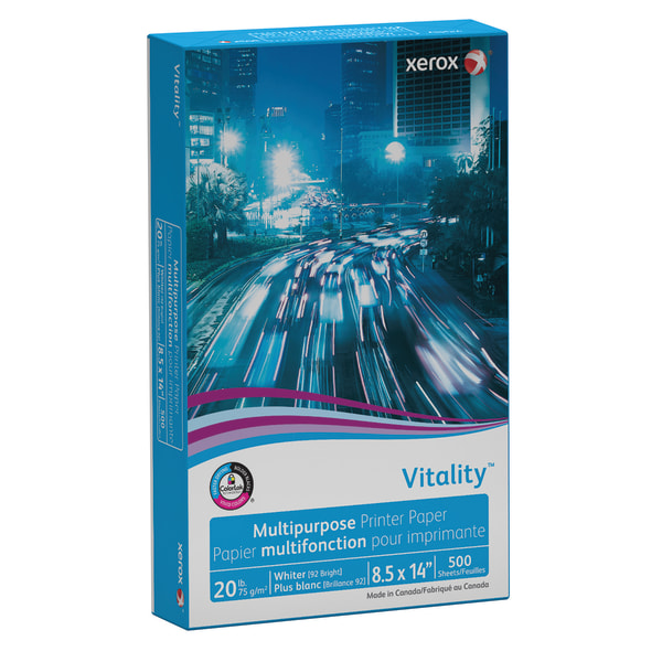 Xerox Vitality Multipurpose Printer Paper  8 1/2  x 14   White  500 Sheets Per Ream