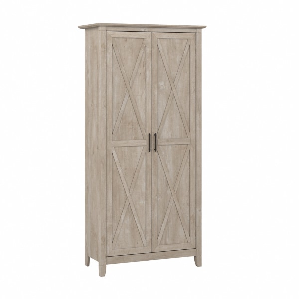Bush� Furniture Key West 32"W Tall Storage Cabinet With Doors, Washed Gray, Standard Delivery