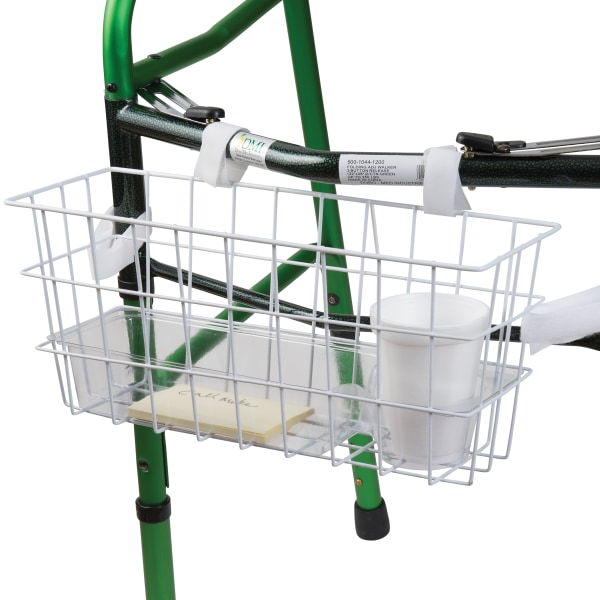 HealthSmart Walker Storage Basket with Cup Holder and Insert Tray  FSA Eligible  No Tools Needed  Universal Fit  White  16 x 5.5 x 7  Walker Accessories Basket