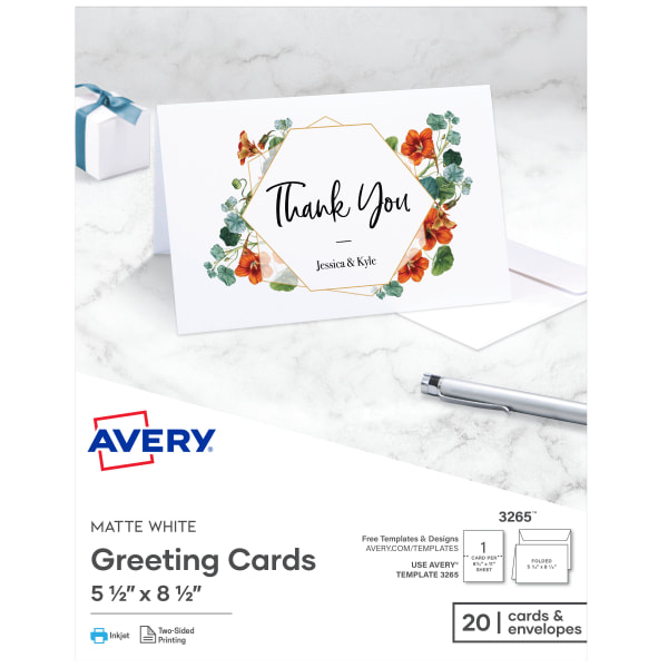 Avery Half-Fold Greeting Cards, Matte, 5-1/2" x 8-1/2", 20 Cards/Envelopes (3265)