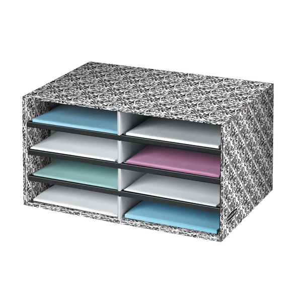 Bankers Box Decorative Eight Compartment Literature Sorter  Letter  Black/White Brocade Design (6171301)