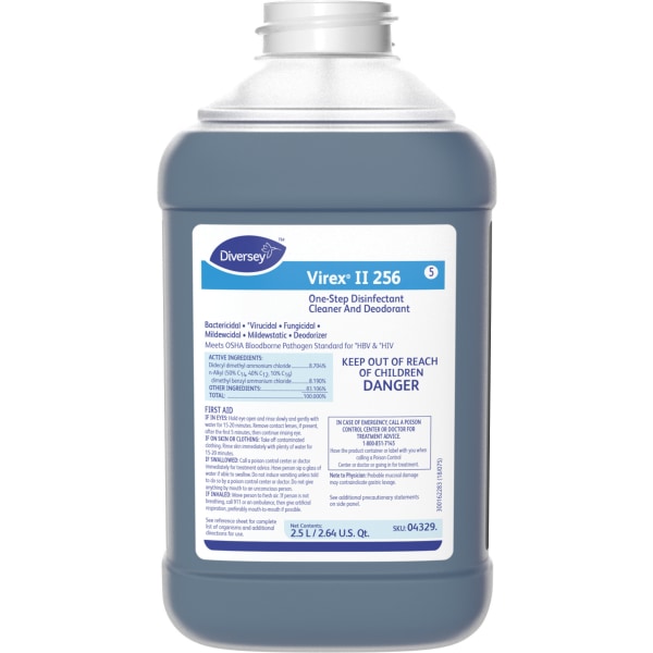 Diversey Virex II 256 Disinfectant Cleaner Concentrate Liquid - 84.5 fl oz (2.6 quart) - Minty Scent - 2 / Carton - Blue pack 2 