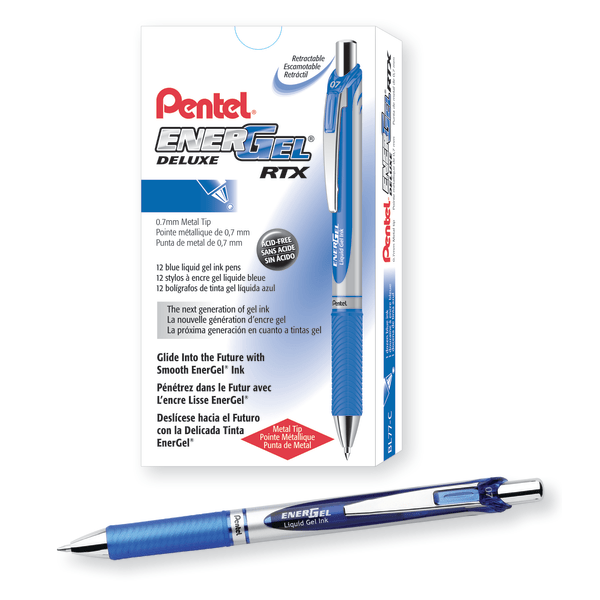 Pentel EnerGel Deluxe RTX Retractable Gel Pens Medium Point Blue Ink 639712