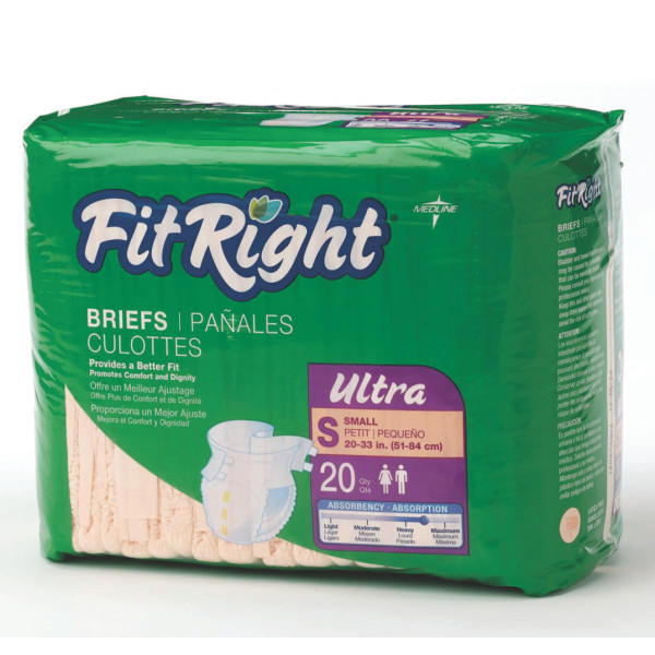 FitRight OptiFit Briefs  Ultra Absorbency  Disposable Adult Diapers with Tabs  Small  20 -33   20 Count