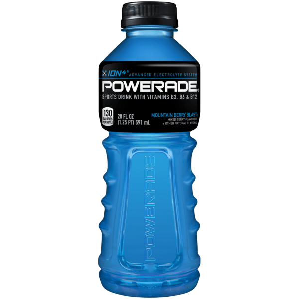 JUL/07/2025. POWERADE Electrolyte Enhanced Mountain Berry Blast Sport Drink  20 fl oz  Bottle