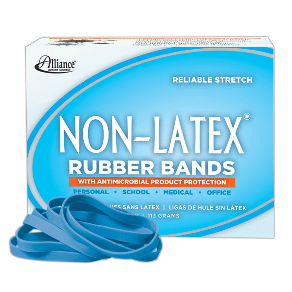 Alliance Rubber 42649 #64 3-1/2 x 1/4 Non-Latex - Rubber Bands 1/4 lb Box Approximate Count 95 (Cyan Blue Color)