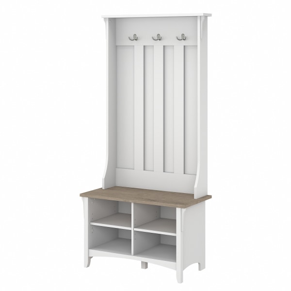 Bush Furniture Salinas Hall Tree with Shoe Storage Bench, Shiplap Gray/Pure White, Standard Delivery