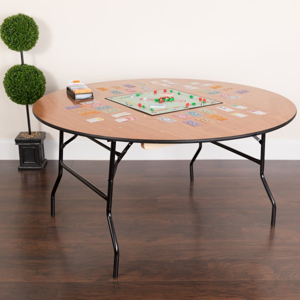 Flash Furniture 5-Foot Round Wood Folding Banquet Table with Clear Coated Finished Top