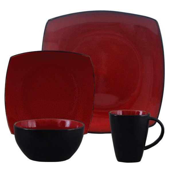 Gibson Soho Lounge Square 16-Piece Dinnerware Set - Red MISSING ONE PLATE