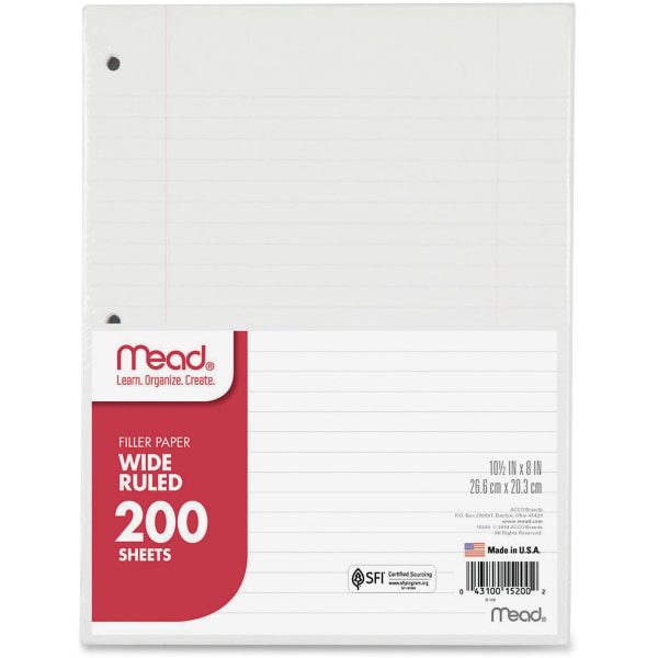 Mead Filler Paper Wide Ruled 10 12 x 8 200 pack of 6