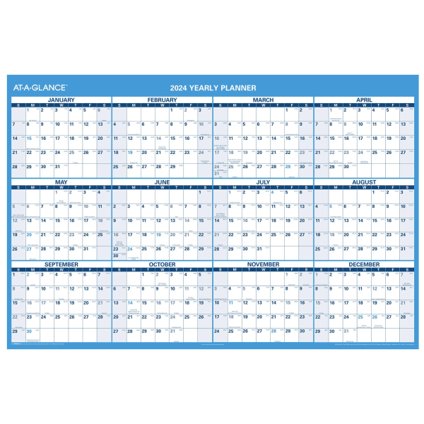 AT-A-GLANCE 2024 Horizontal Reversible Erasable Wall Calendar Extra Large 48 x