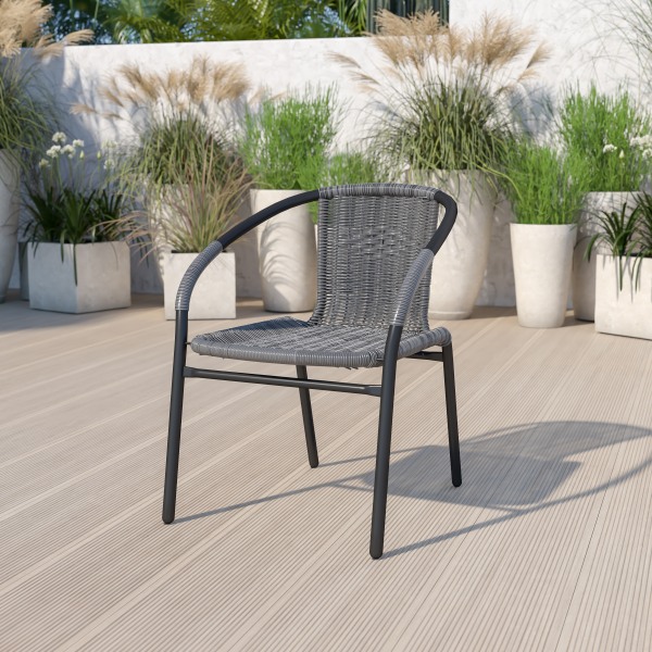 Flash Furniture Gray Rattan Indoor-Outdoor Restaurant Stack Chair set of 2 